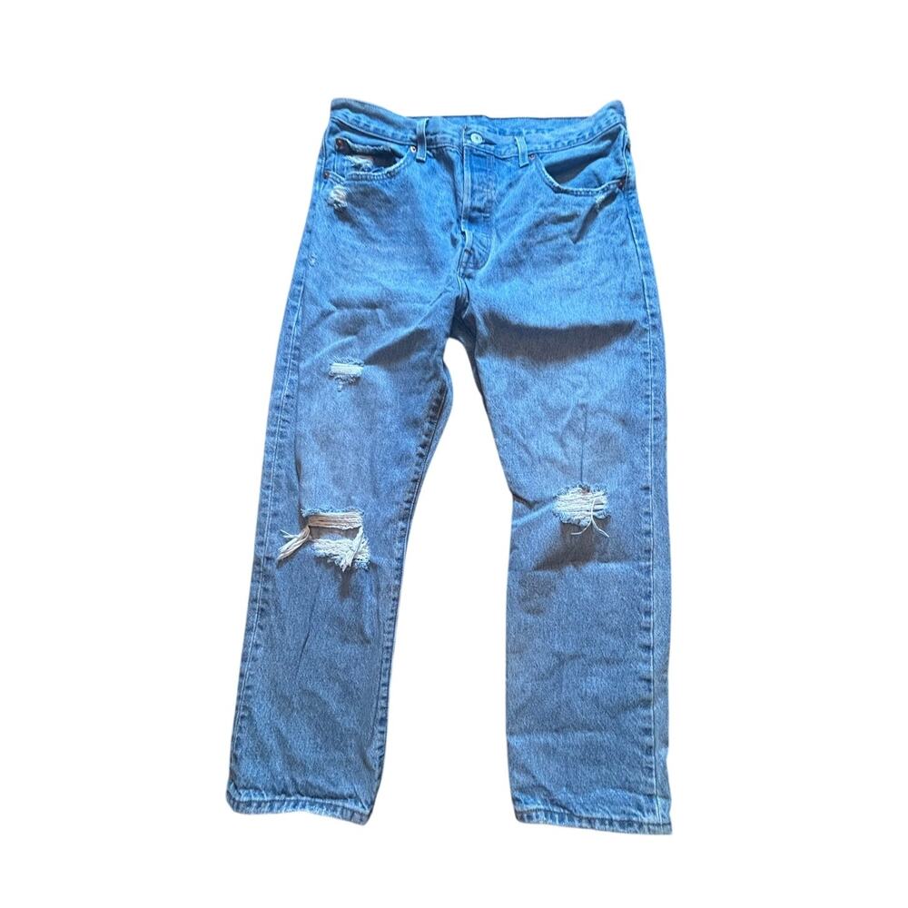 Levi's 501 Original Cropped Distressed Jeans Light Wash 32x26